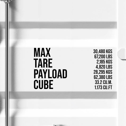 Custom Shipping Container MAX GROSS, TARE, PAYLOAD, CUBE Lettering Number Sticker Decal Sign