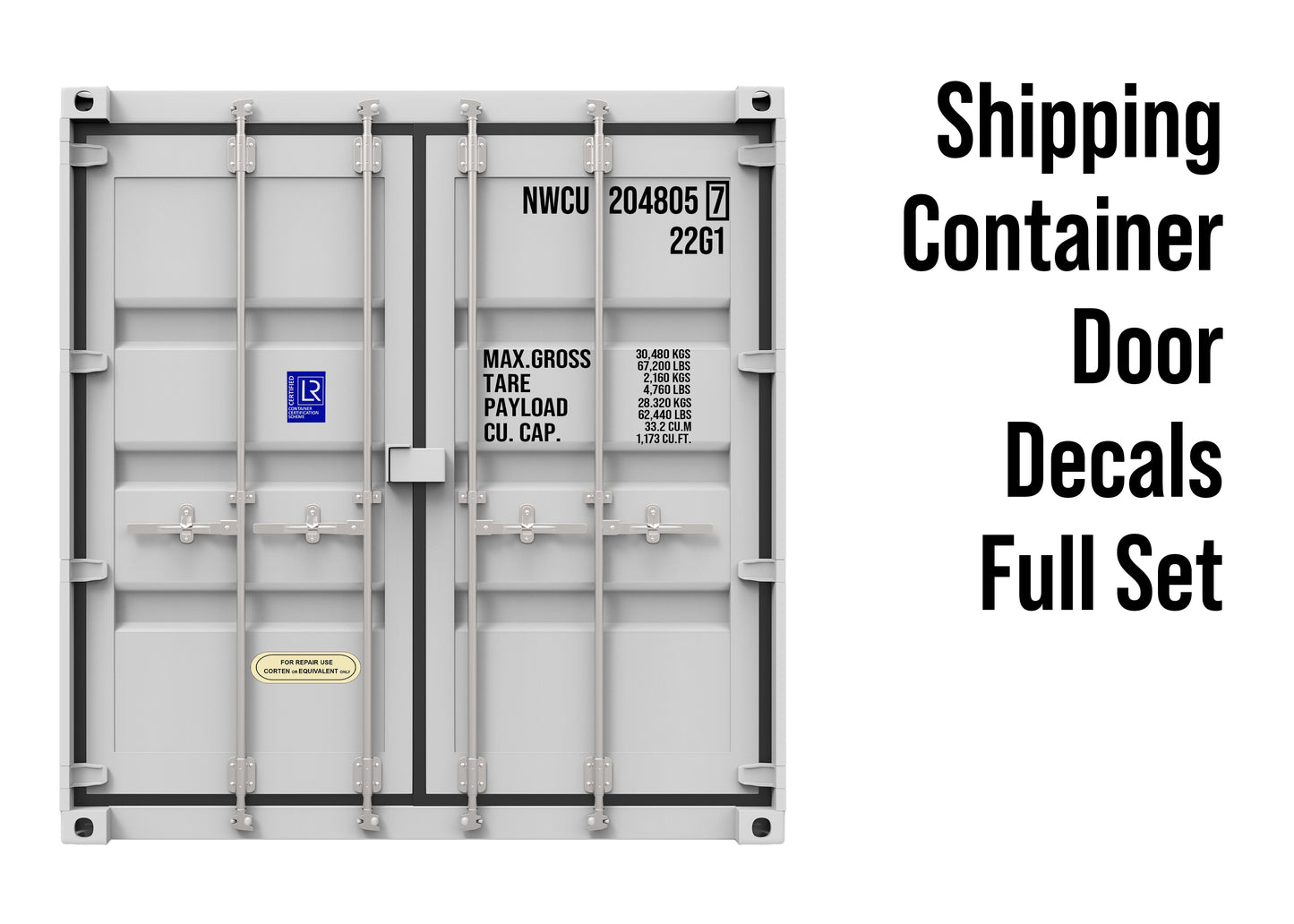Door Shipping Container Lettering Decal Sticker Signs | Container ID Number, MAX GROSS, TARE, PAYLOAD, CUBE | Complete Door Package Set