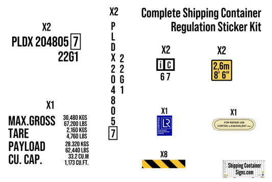 Super Complete Full Shipping Container Lettering Decal Sticker Signs | Container ID Numbers, MAX GROSS, TARE, PAYLOAD, CUBE, iC 70, Height Sign | Complete Package Set